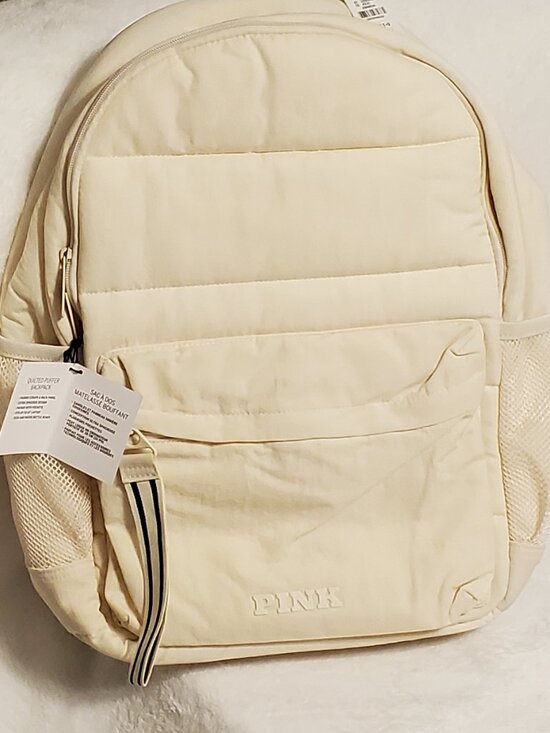 PINK Victoria’s Secret quilted Puffer Backpack Ivory Color  NEW W/TAGS! main image 8